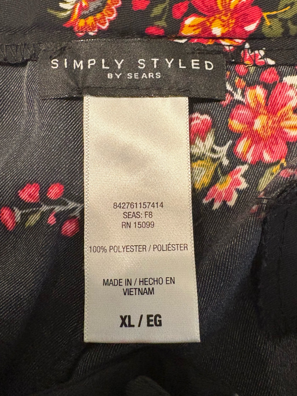 Simply Styled Floral Printed Black Pants, Size Xl — image 3 of 3
